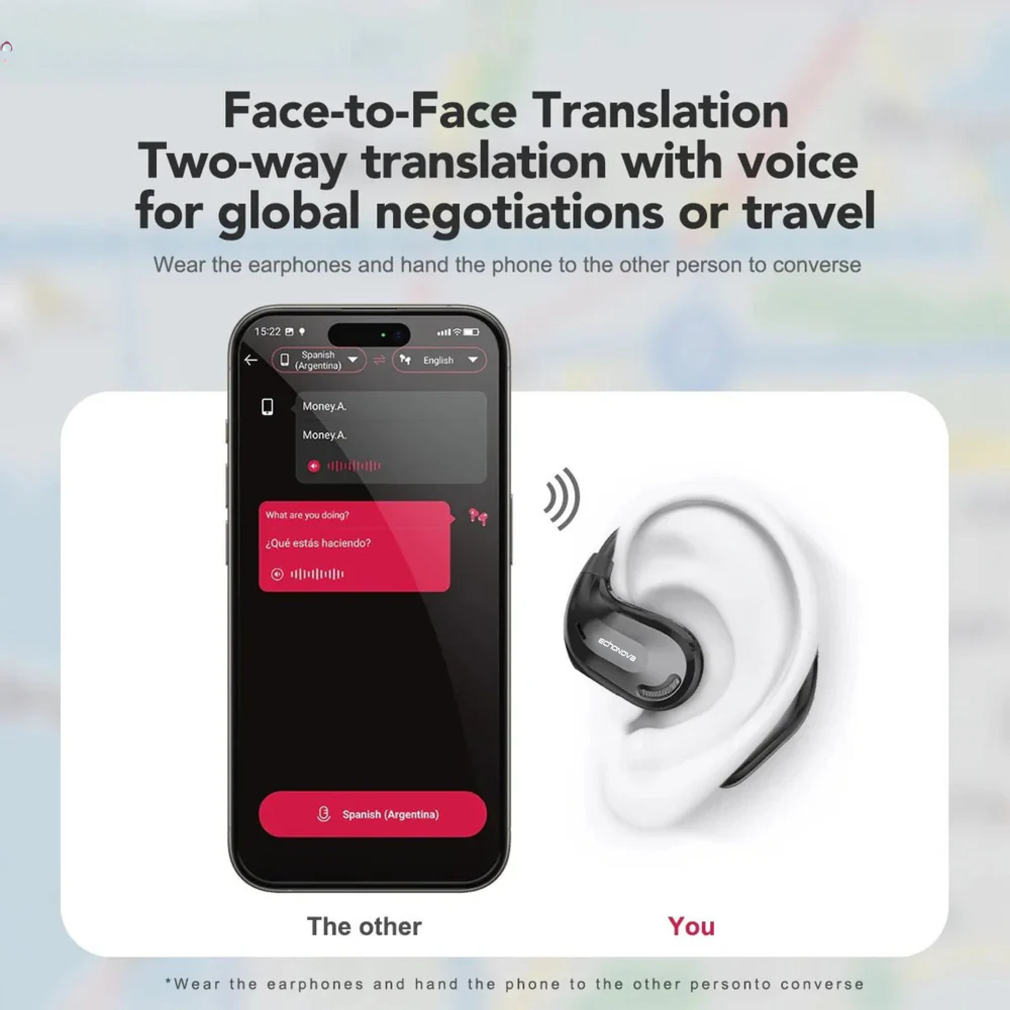 Translator Earbuds – 135+ Languages, Waterproof, 90H Battery, ASMR Headset
